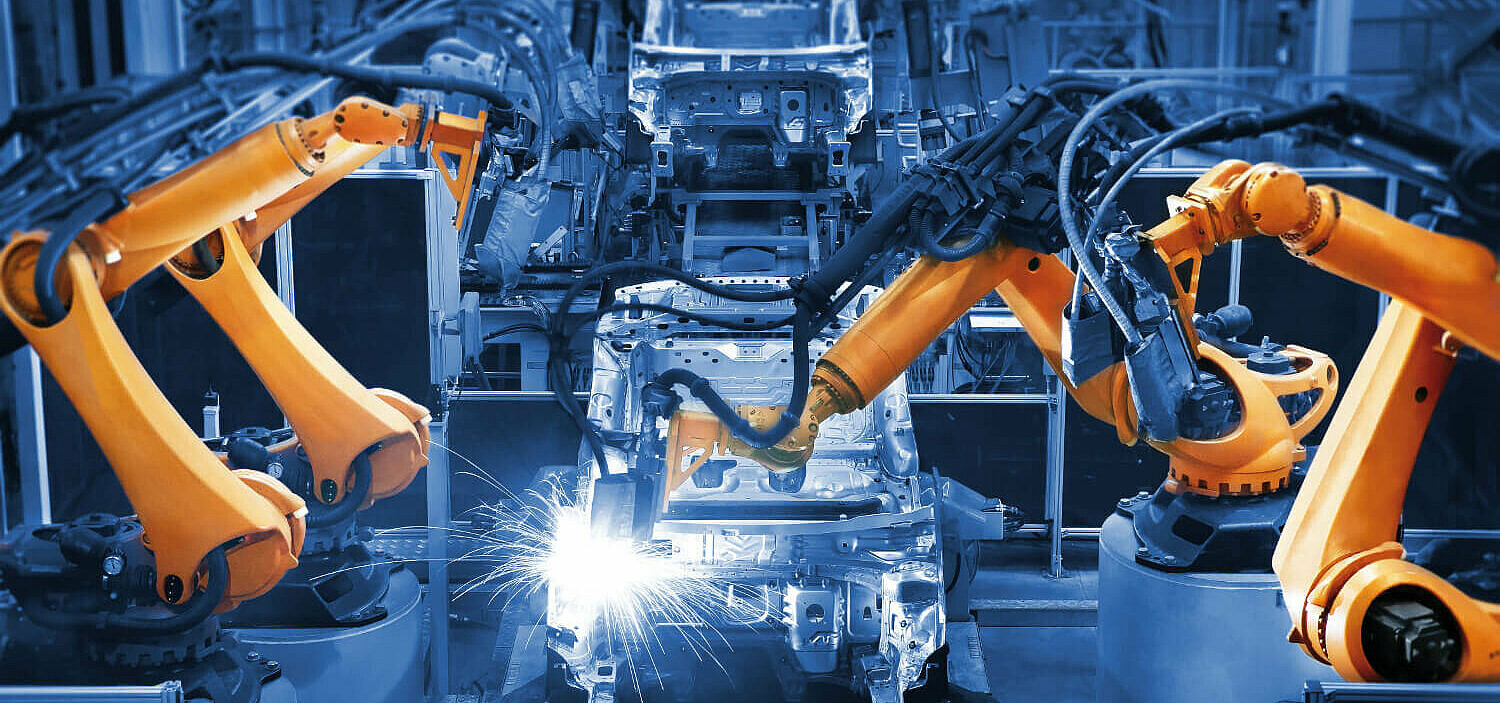 Automobile production with robots.