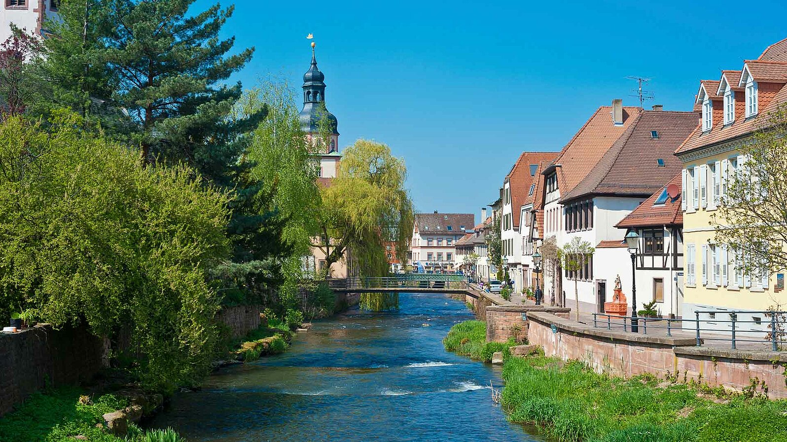 Cityscape by the river Alb in Ettlingen